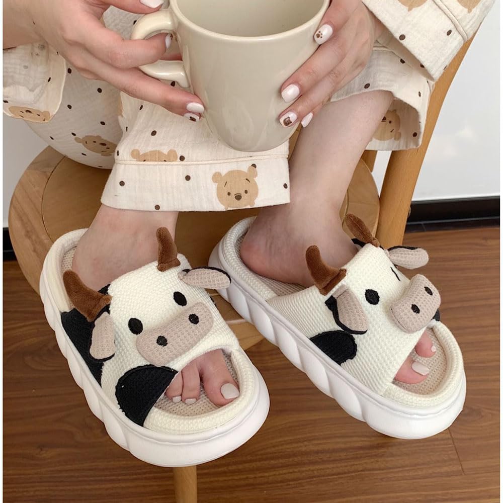 GGOOB Women's Cow Slippers - Cute Animal House Slippers, Kawaii Indoor Slides for Women, Soft & Comfortable Funny Home Slippers - Perfect for Relaxing at Home, Lounging, and Gift Giving