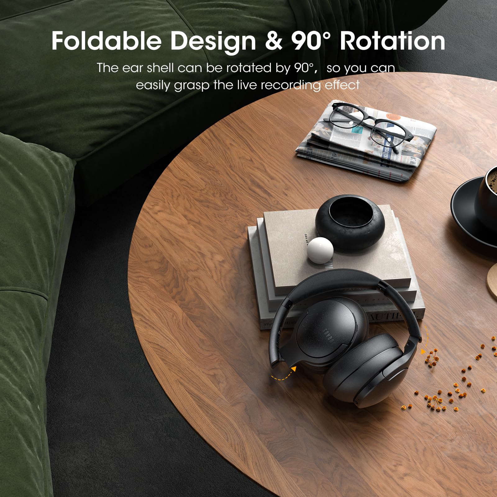 DOQAUS Wireless Over-Ear Headphones with 90H Playtime, Bluetooth 5.0, HiFi Stereo Sound & Deep Bass - Built-in Mic, 3 EQ Modes, Foldable Design for iPhone, Android, PC - Perfect for Travel, Office, Gaming & Home Entertainment (Black)