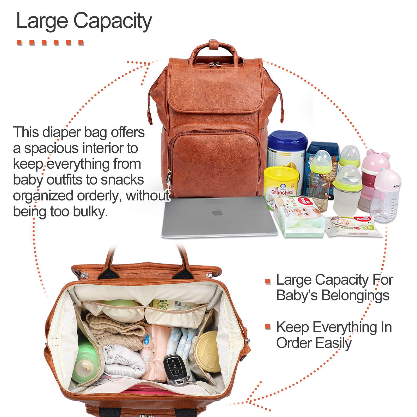 HAHASOLE Leather Diaper Backpack for Women - Waterproof Baby Travel Bag with Multiple Pockets, Stylish & Durable Diaper Bag for Moms - Perfect for Daycare, Travel, and On-the-Go Parenting