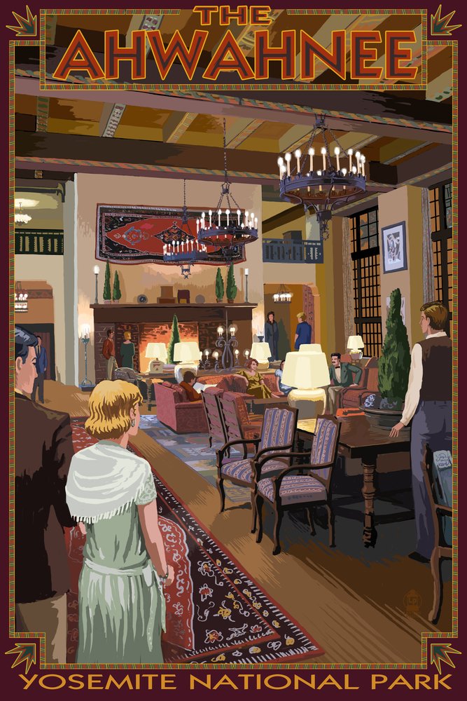 Yosemite National Park Ahwahnee Lobby 24x36 Signed Art Print - California Landscape Wall Decor Poster for Living Room, Office & Home Decoration