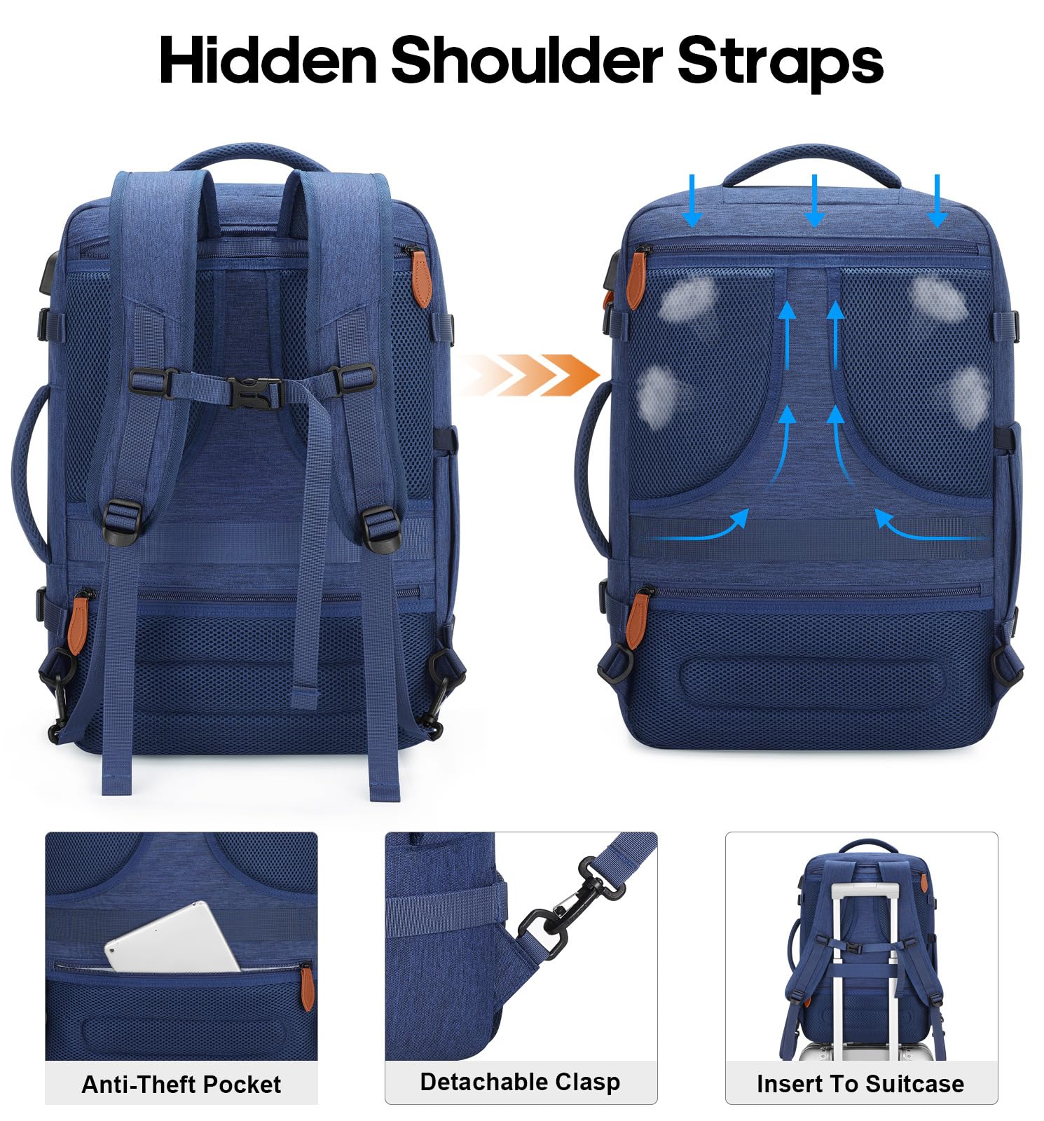 Bagsure 42L Expandable Travel Backpack - Flight Approved Carry-On & Laptop Bag for Business Trips
