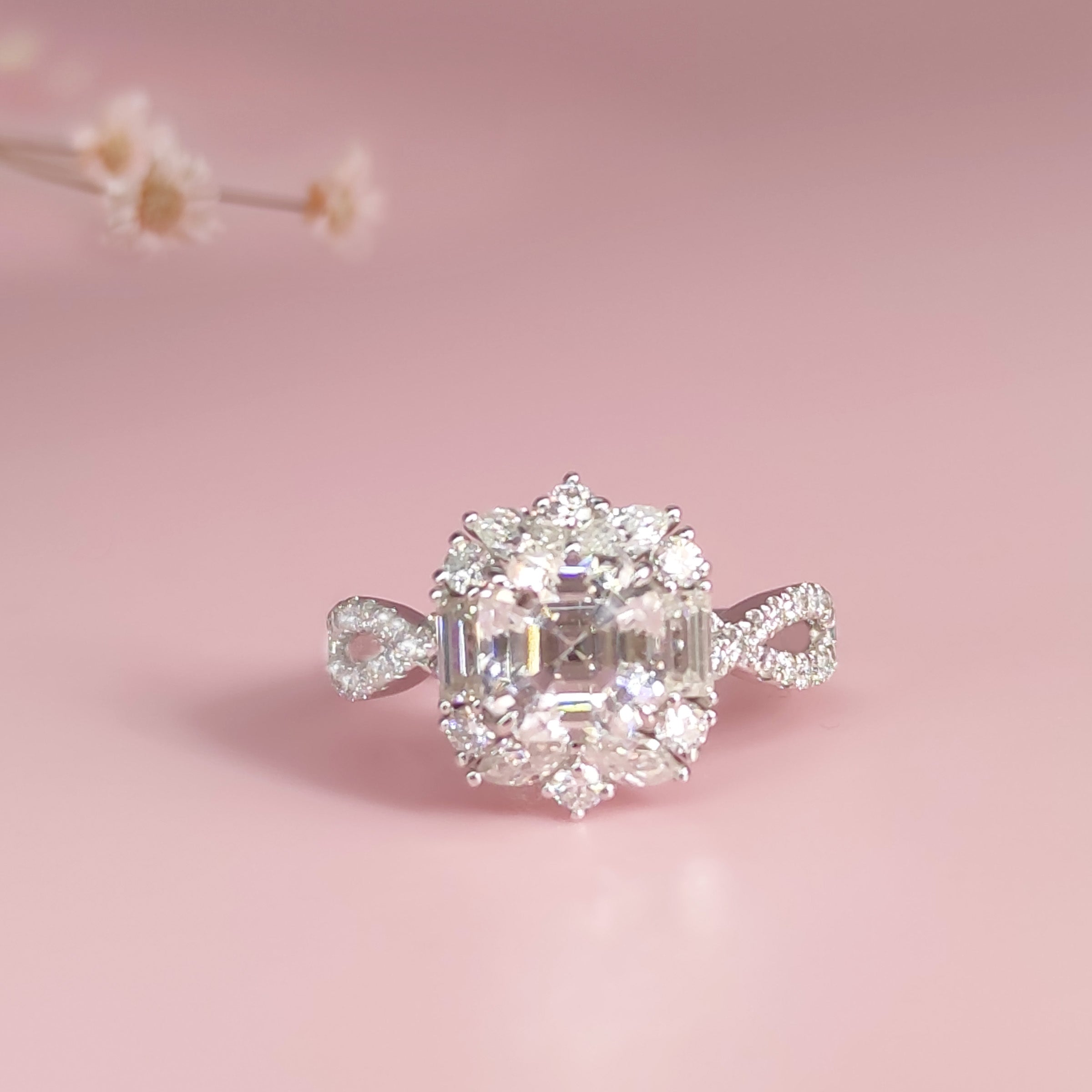Regal Bloom: Asscher Cut Moissanite Ashes Ring - Elegant Wedding Band for Women, Perfect for Engagement, Anniversary & Special Occasions