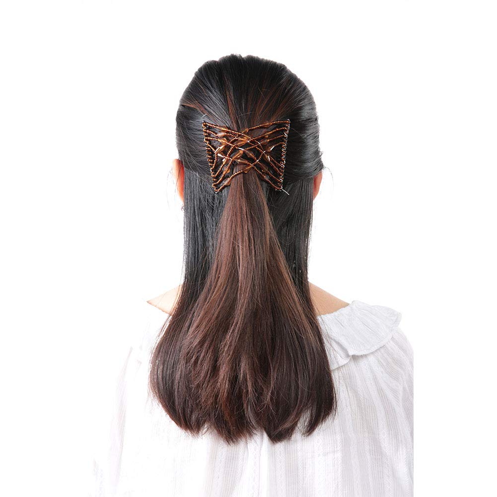 Women's Magic Stretchable Hair Clips with Beads - Elastic Double Hair Clips for Hairstyling, Ponytails & Braids - Perfect for Daily Use, Parties & Weddings