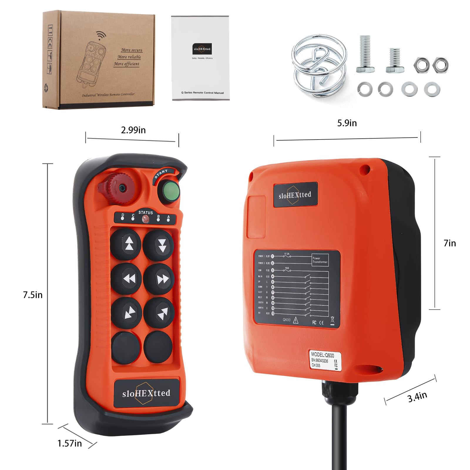 6 Channel Wireless Crane Remote Control System - 12V/24V Industrial Overhead Bridge Electric Chain Hoist Controller with Emergency Stop (Q600 Model) - Perfect for Construction Sites, Warehouses & Manufacturing Facilities