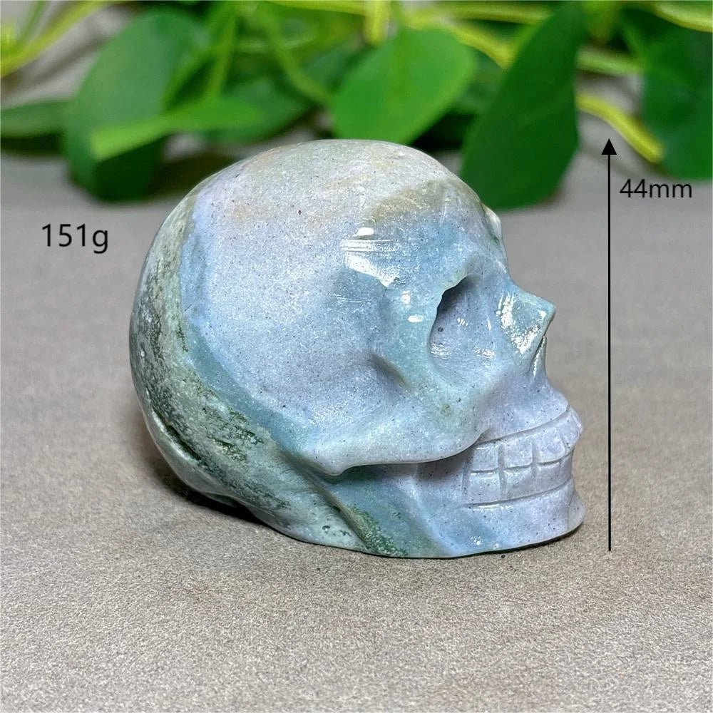 Natural Ocean Jasper Skull Crystal - Healing Quartz Stone for Reiki, Meditation & Spiritual Energy - Handcrafted Home Decor & Unique Gift for Crystal Lovers (Perfect for Yoga Spaces, Altars & Healing Rooms)