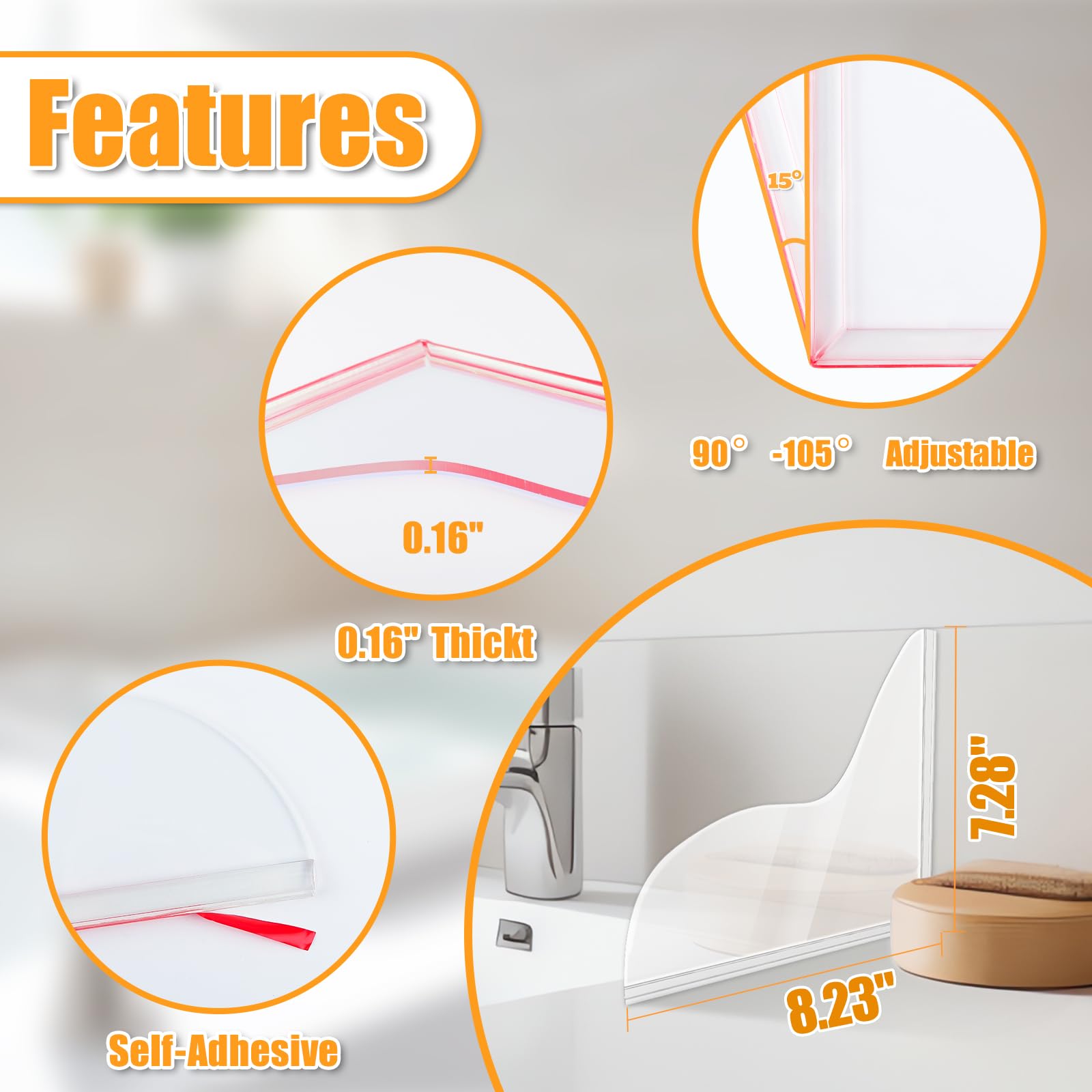 **Honitra Upgraded Self-Adhesive Shower Splash Guard for Bathtub - 2-Pack Waterproof Corner Guards to Prevent Leaks & Keep Water in Shower - Perfect for Bathroom, Kids, and Pets**