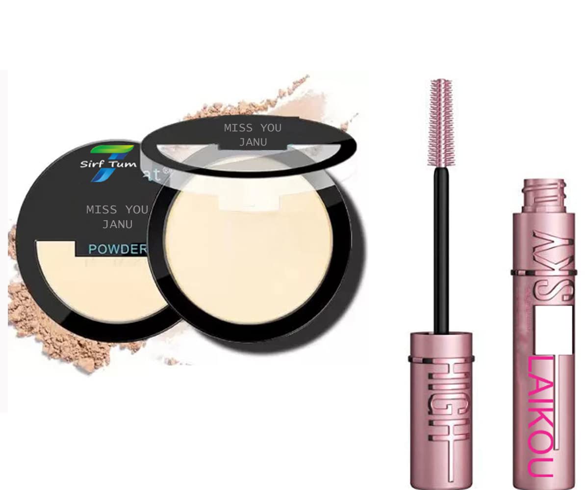 SKY HIGH VOLUME UP MASCARA - Waterproof Easy Curling Lash Enhancer & MISS YOU JANU Face Compact Powder - Oil Control, Skin Brightening Foundation (2-Pack) | Perfect for Everyday Makeup & Long-Lasting Wear
