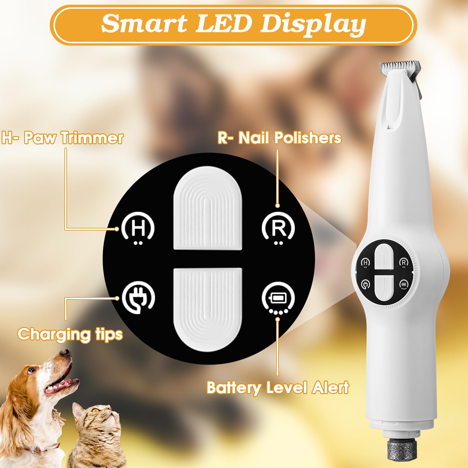Palksky 2-in-1 Upgraded Electric Dog Grooming Clippers & Nail Grinder - Rechargeable Waterproof Pet Trimmer with LED Display for Paws, Ears, Face & Body | Perfect for At-Home Dog Grooming, Puppy Care & Professional Pet Styling