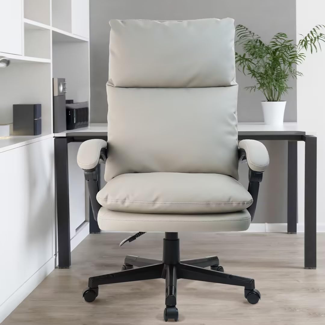 CLATINA Ergonomic Reclining Office Chair - Big and Tall High Back Executive Leather Desk Chair with Lumbar Support, Wide Seat Computer Task Chair for Home & Office (Grey, 2-Pack) - Perfect for Long Work Hours & Gaming Sessions