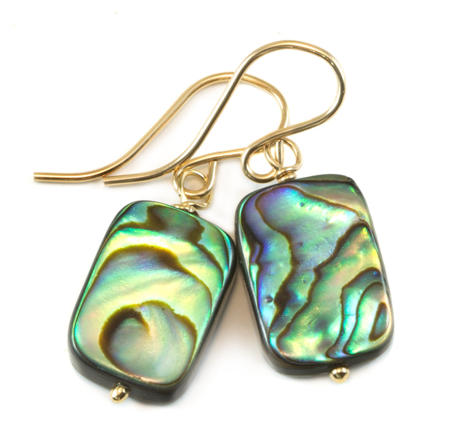 Mother of Pearl Earrings | Abalone Paua Shell Jewelry | Peacock Blue MOP Rectangle Dangle Earrings for Women | Perfect for Everyday Wear, Office & Special Occasions