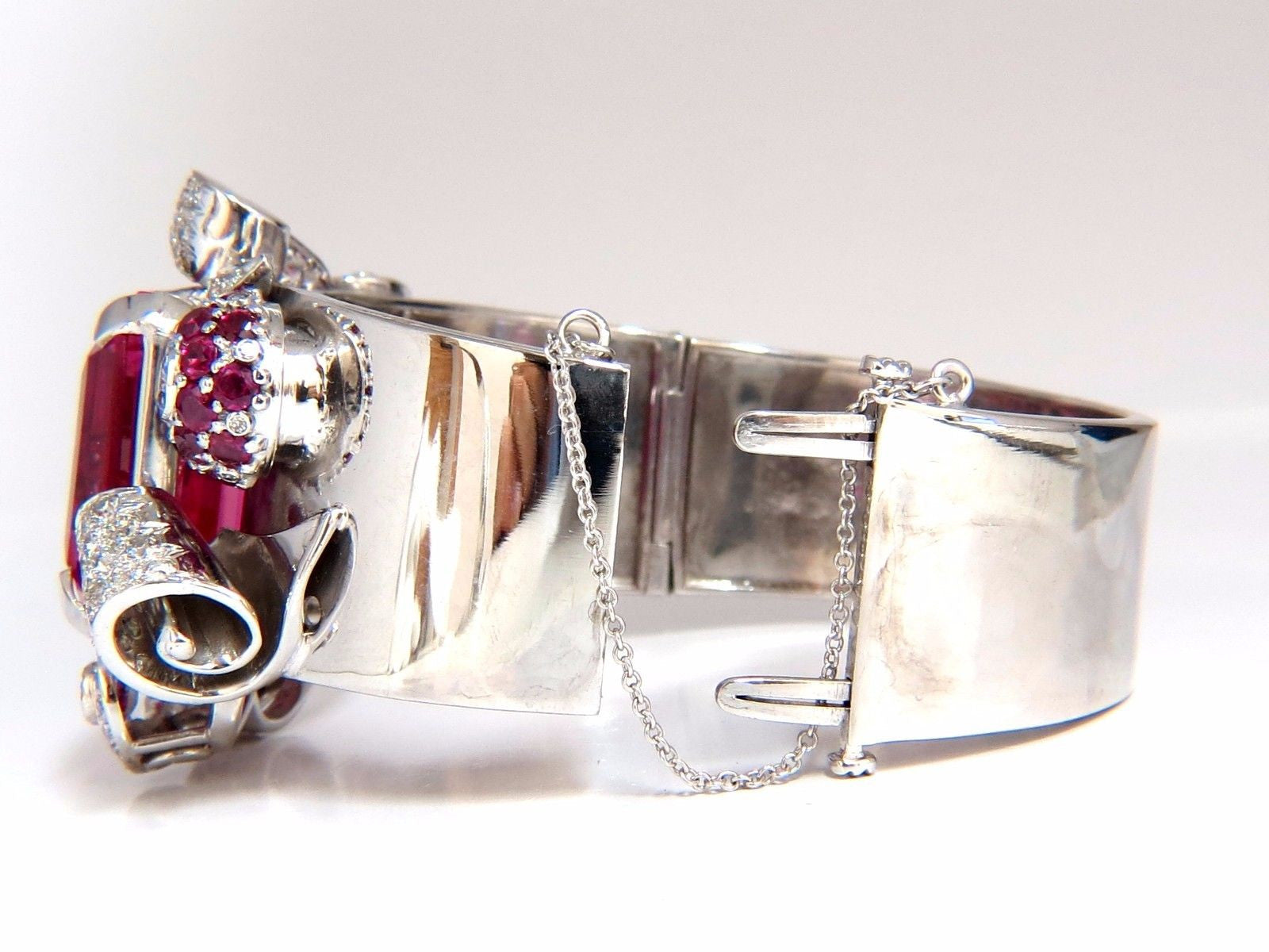 Elegant Pink Sapphire Diamond Ruby Bangle Bracelet - Parisian Deco Style for Women | Perfect for Weddings, Parties & Special Occasions