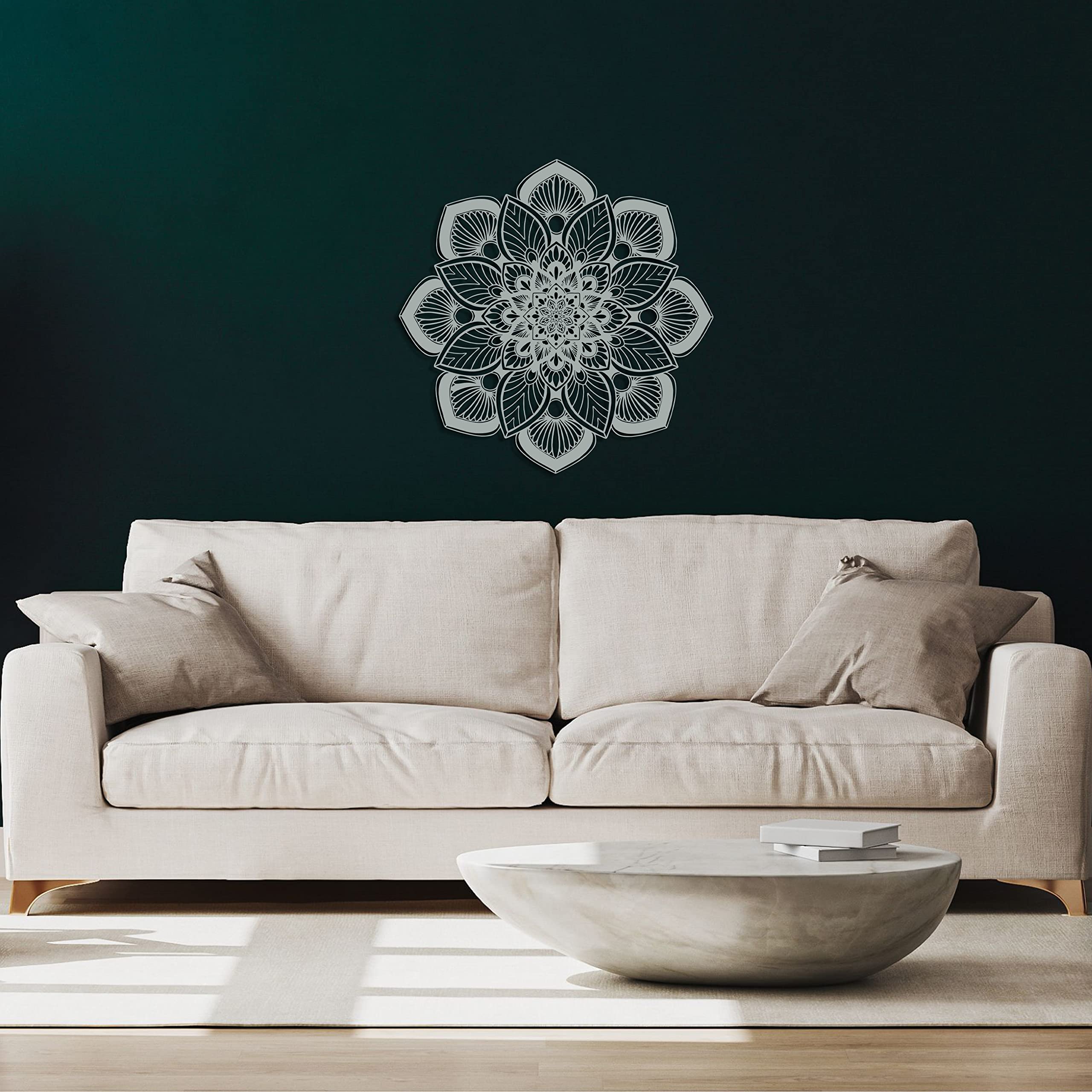 DEKADRON Metal Wall Decor - Silver Grey Bohemian Mandala Wall Art for Home & Office - 28