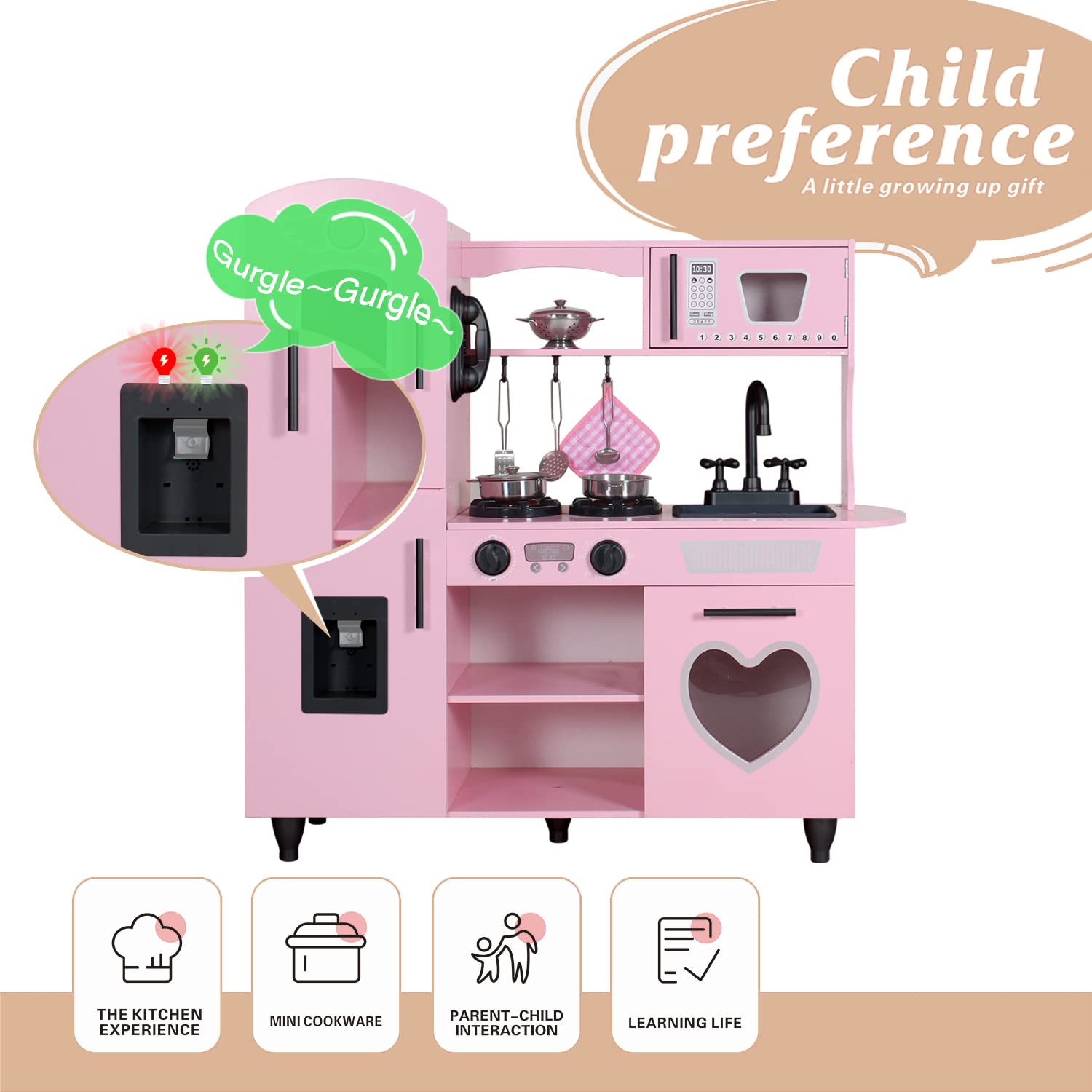 **TaoHFE Pink Wooden Play Kitchen Set for Kids - Interactive Toy Kitchen with Lights & Sounds, Perfect Gift for Girls & Boys Ages 3-8 - Pretend Play for Toddlers & Preschoolers (Ideal for Birthday, Christmas & Indoor Playtime)**