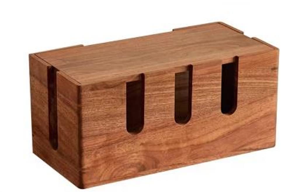 Premium Wooden Cable Organizer Box - Large Desktop Wire Storage & Router Rack with Hand-Polished Finish | Cable Management Solution for Home Office, Gaming Setup & Entertainment Center Organization