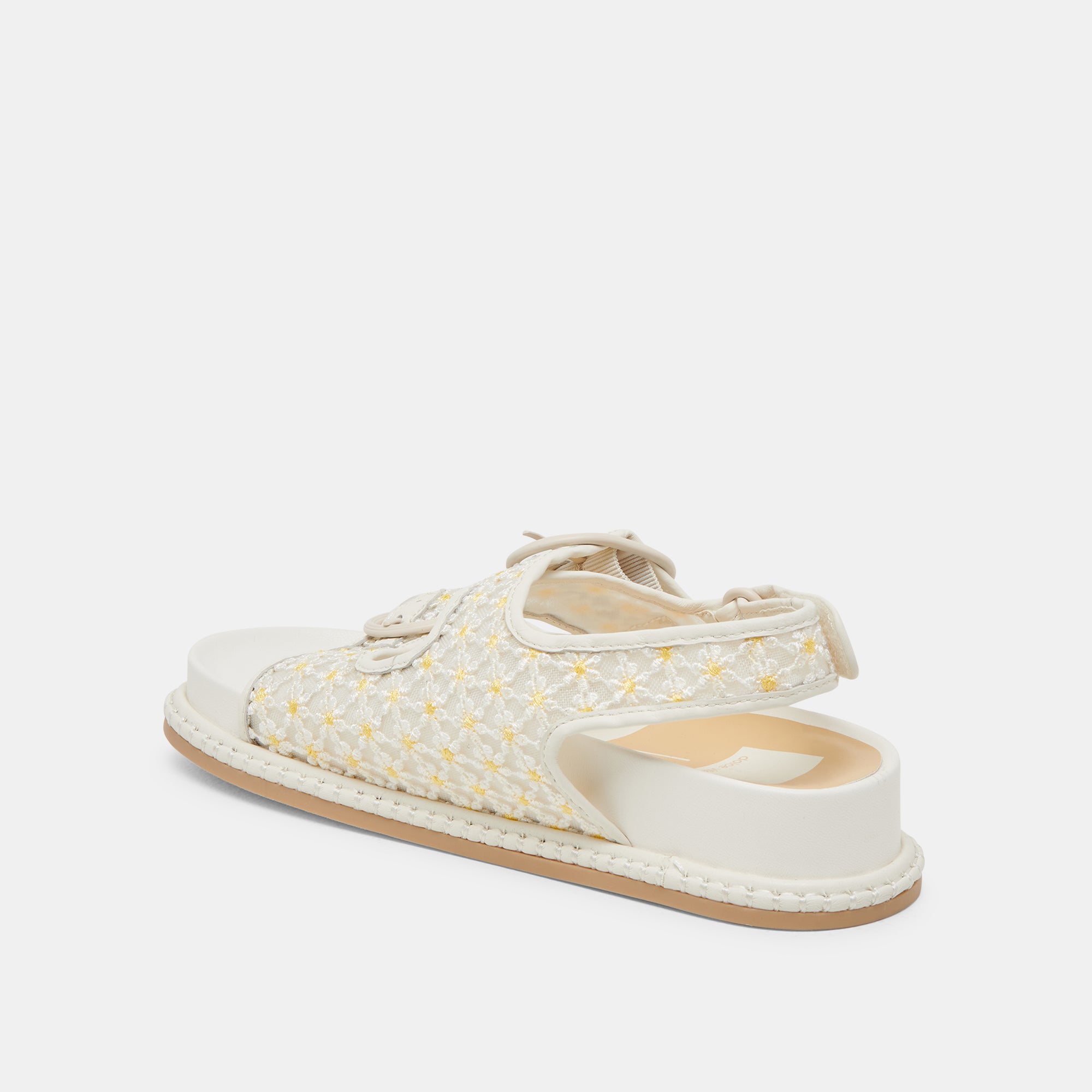Stuart Floral Sandals for Women - White & Yellow Mesh Summer Sandals with Flower Design | Comfortable Beach Sandals for Vacation, Walking, and Outdoor Activities