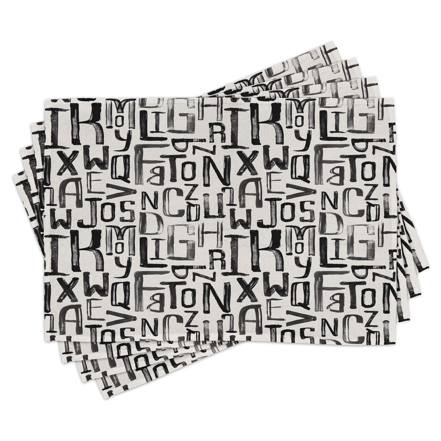 Ambesonne Grunge Place Mats Set of 4 - Modern Alphabet Pattern Washable Fabric Placemats for Dining Room & Kitchen Table Decor in Charcoal Grey & White | Perfect for Casual Dinners, Parties & Home Decor