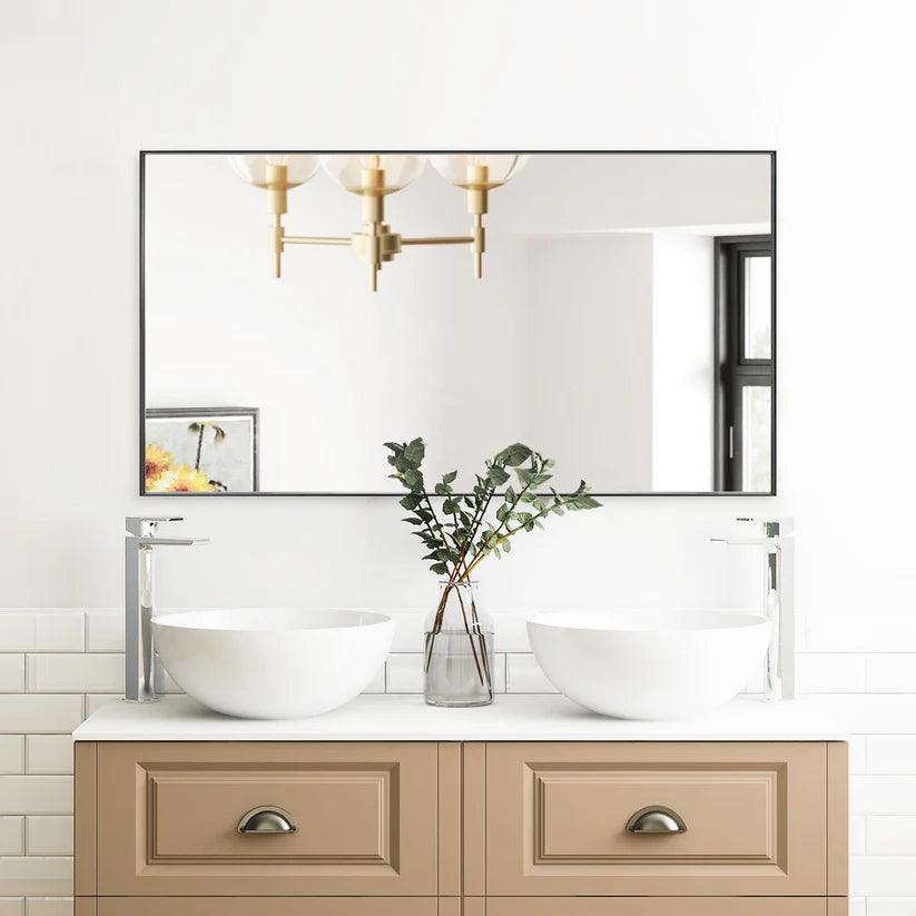 Sleek Modern Black Aluminum Framed Wall Mirror - Full Length Floor Mirror for Bedroom, Living Room & Entryway Decor