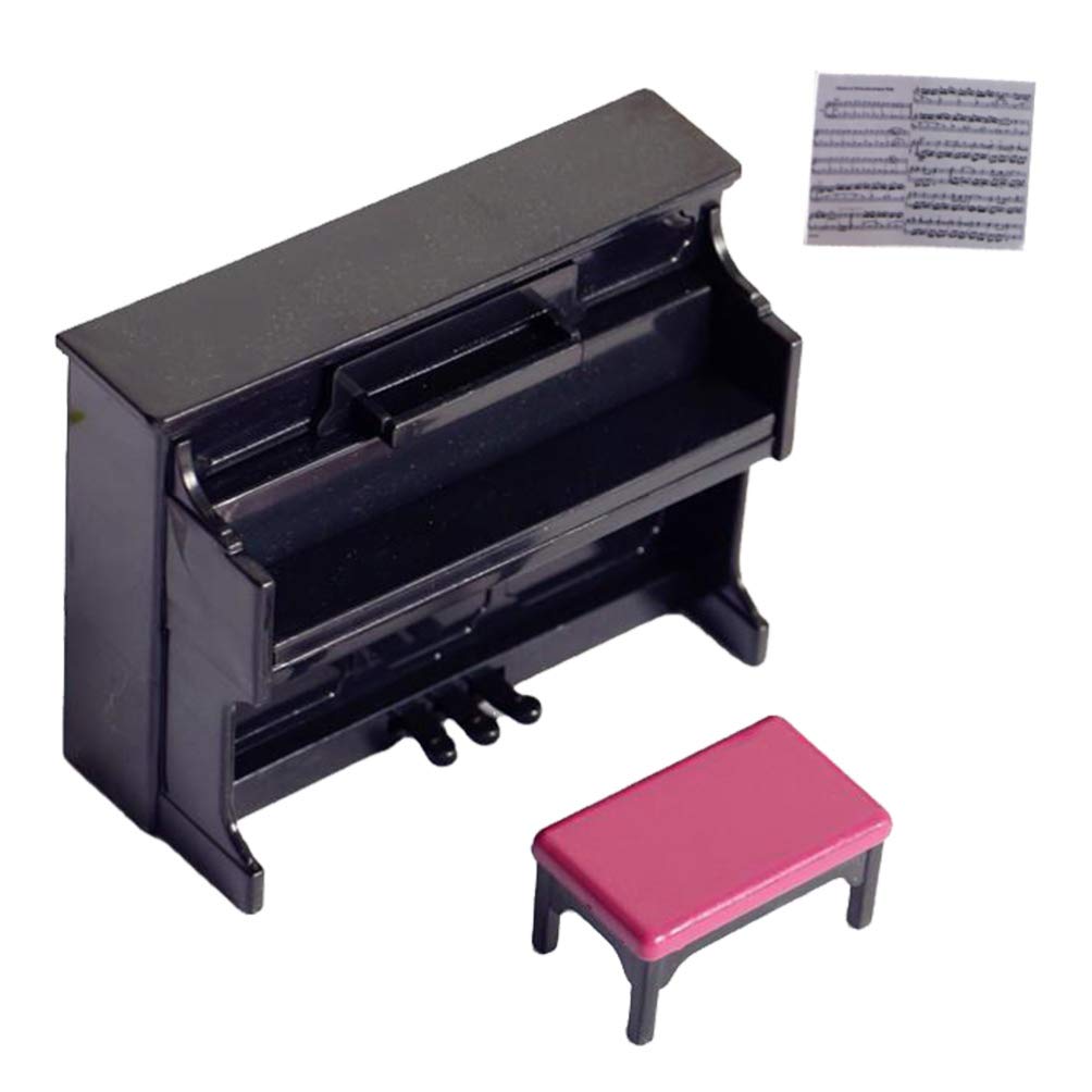 Ibasenice Mini Upright Piano & Bench Set - 1:12 Scale Dollhouse Furniture, Realistic Wooden Toy Piano for Dollhouse Decor, Photography Props & Miniature Room Display