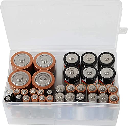 Battery Storage Caddy - Clear Plastic Organizer for AA AAA C D 9V Batteries | Multi-Sized Battery Holder | Perfect for Home, Office & Emergency Kits