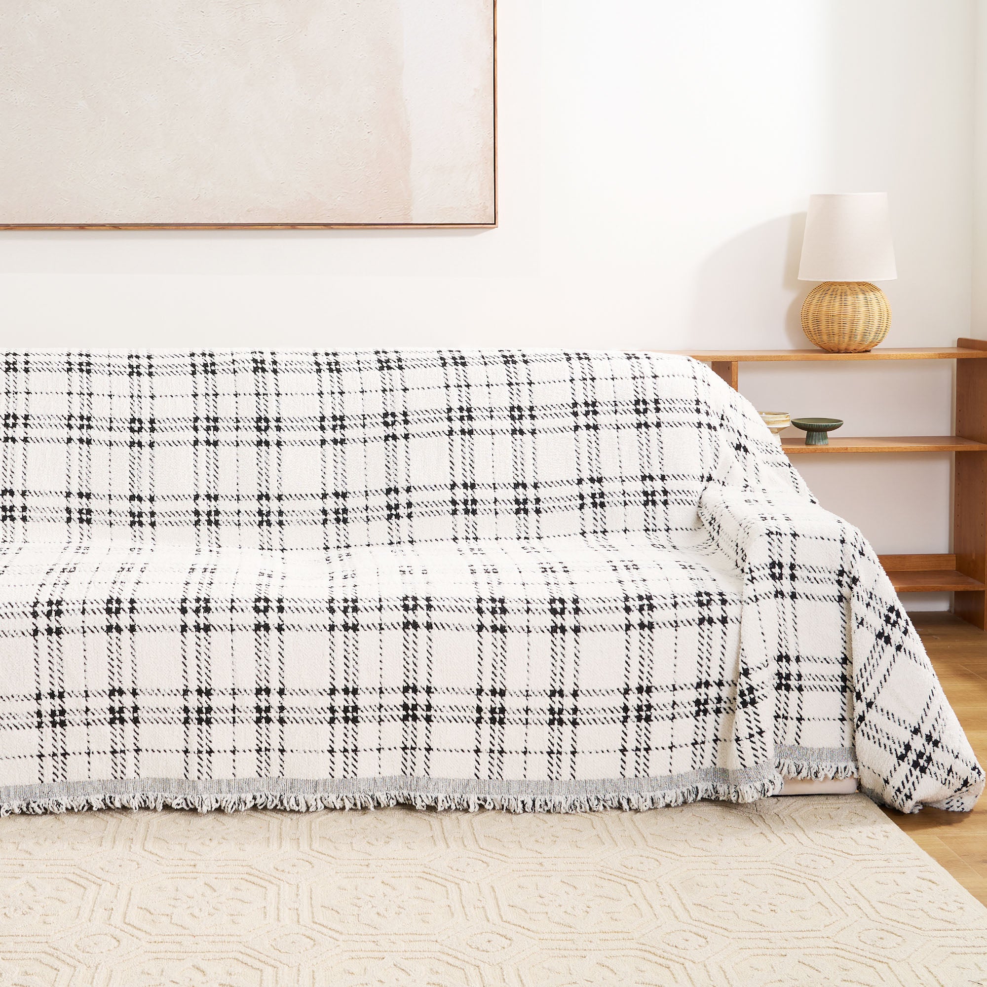 Reversible Classic Plaid Sofa Cover - Anti-Scratch, One-Piece Stretchable Furniture Protector - Easy to Clean, Stylish Home Decor for Living Room, Bedroom - Perfect for Pet Owners & Family Use