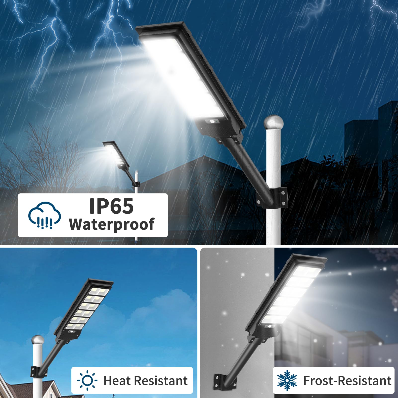 Viugreum 1000W Solar Street Lights Outdoor with Motion Sensor - 2 Pack 1080 LED 6000K IP65 Waterproof Solar Parking Lot Lights for Barn, Yard, Street, Driveway & Garden - Energy Efficient Solar Powered Security Lighting