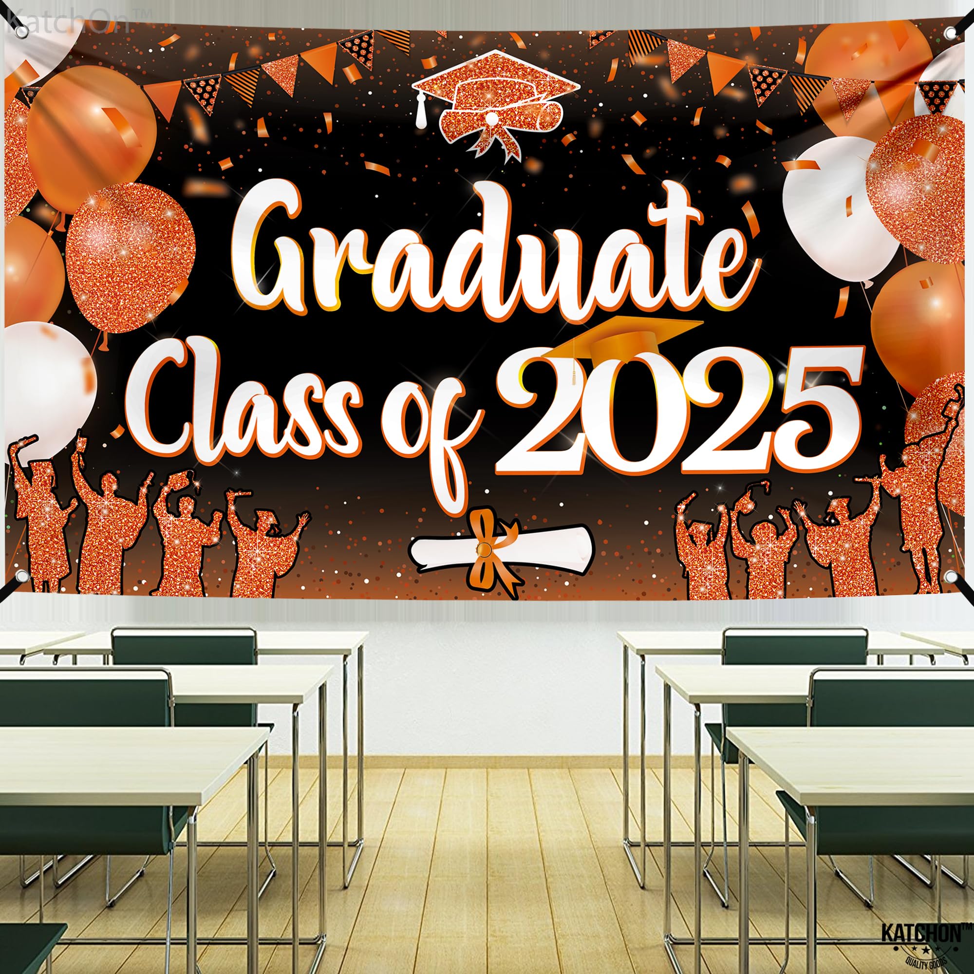 KatchOn Class of 2025 Graduation Banner - Extra Large 72x44 Inch Orange & Black Backdrop for Graduation Party Decor | Perfect for High School, College Graduation Ceremonies & Photo Booths