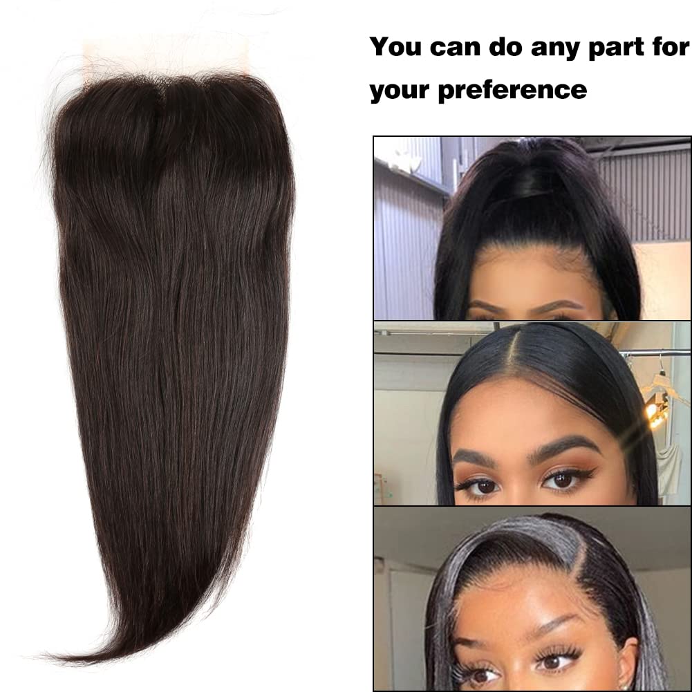 10A Premium 100% Virgin Brazilian Human Hair 5x5 Lace Closure Straight 130% Density with Baby Hair - Free Part Natural Color 18 Inch for Sew-In Weave & Protective Hairstyles - Perfect for Daily Wear, Special Occasions & Salon Styling