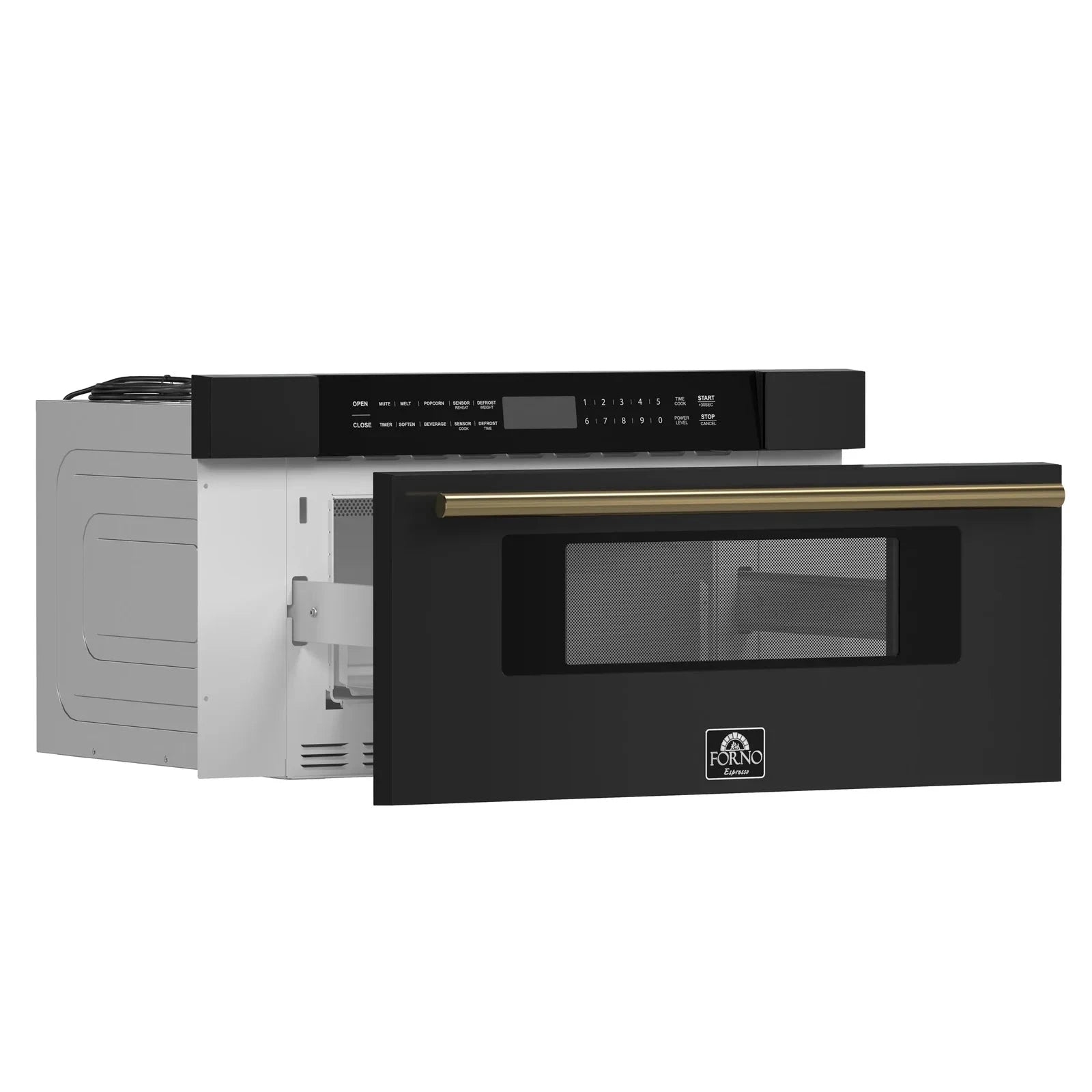 Forno FMWDR3000 30-Inch Built-In Microwave Drawer in Black with Antique Brass Finish - Perfect for Modern Kitchens, Small Spaces & Luxury Home Upgrades