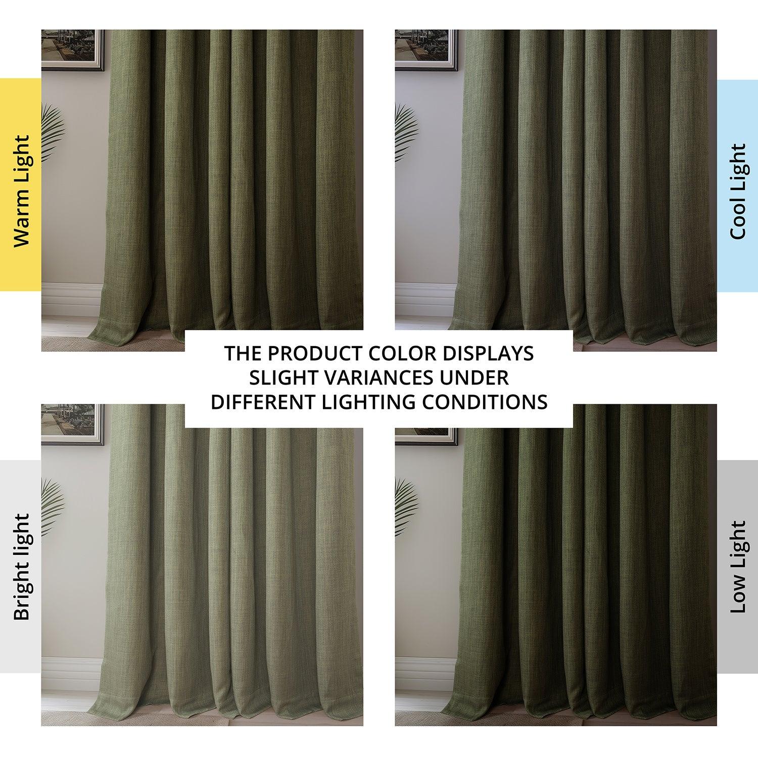 Khaki Green French Pleat Textured Faux Linen Blackout Curtains for Bedroom & Living Room - Light Blocking Window Drapes for Better Sleep & Privacy