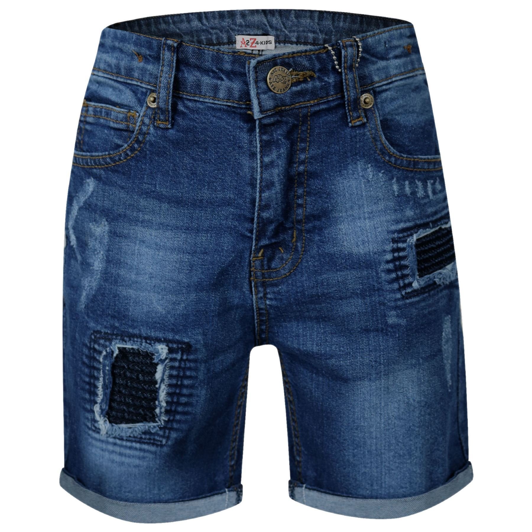 **Boys' Ripped Dark Blue Denim Shorts - Stretch Comfort Jeans for Kids Ages 5-13 - Casual Play & Summer Outfits**