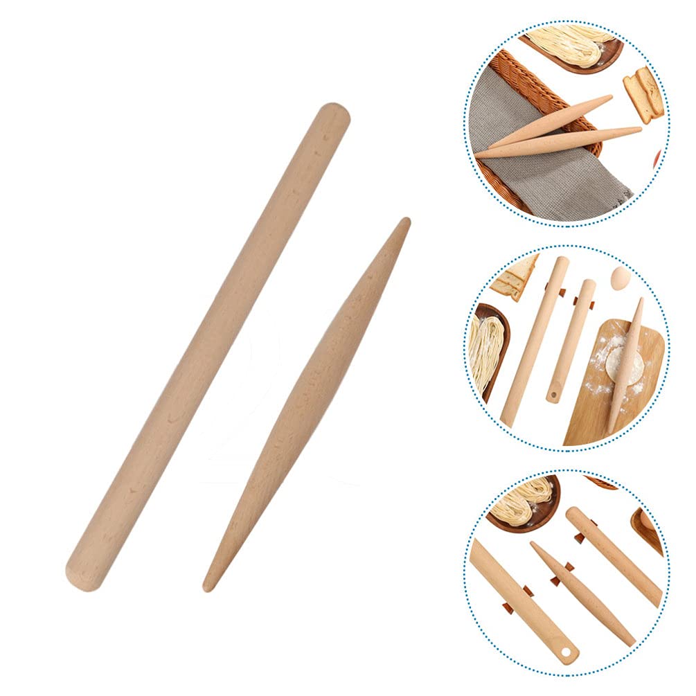 2Pcs Beech Wood Rolling Pin - Premium Wooden Dough Roller for Baking Pizza, Pasta, Cookies & Dumplings | Perfect for Home Kitchen, Pastry Making & DIY Pizza Night