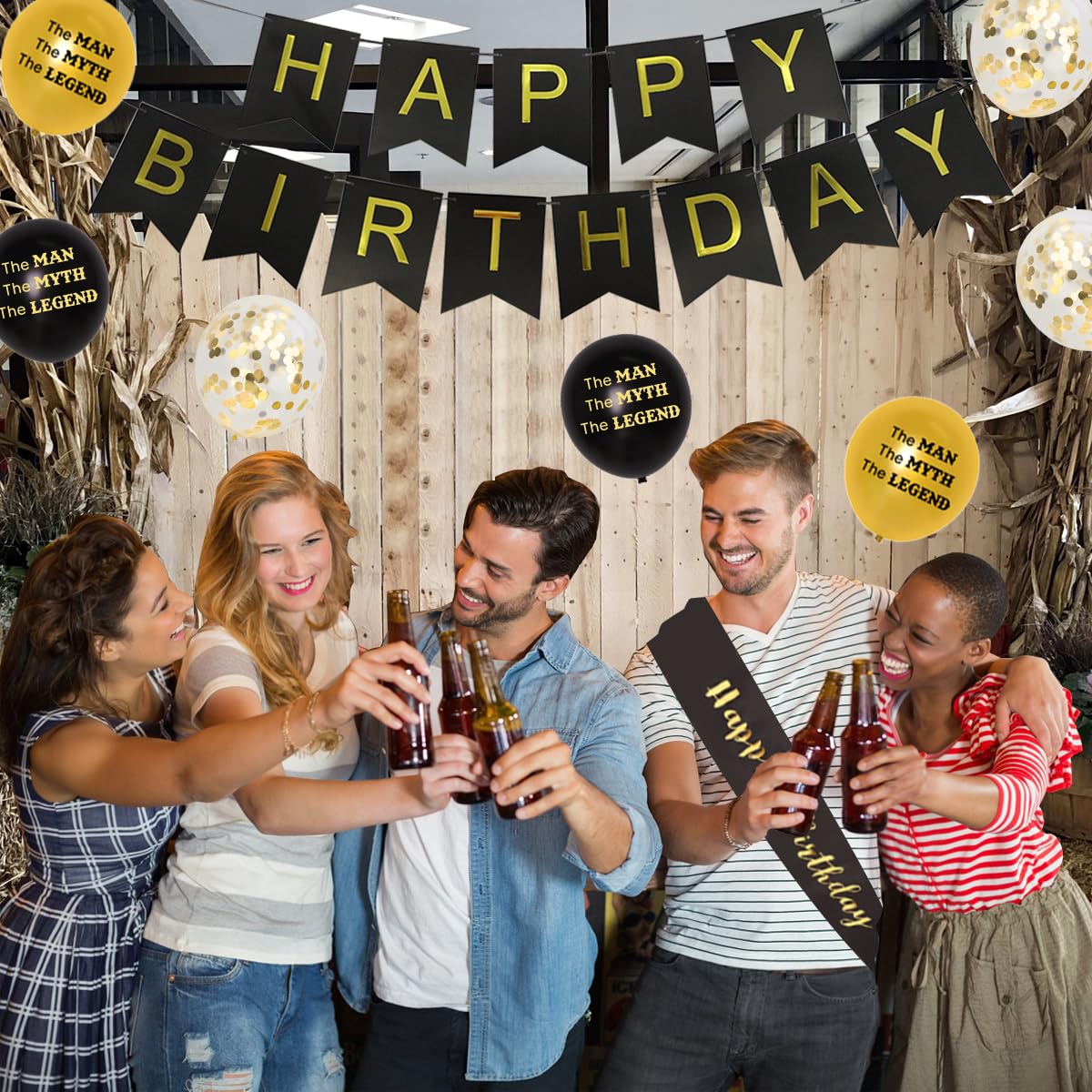 The Man The Myth The Legend Birthday Party Decorations Set - Black & Gold Banner, Cake Topper & Balloons for Men's Birthday, Father's Day or Whiskey Themed Retirement Party | Perfect for Home, Office & Bar Celebrations