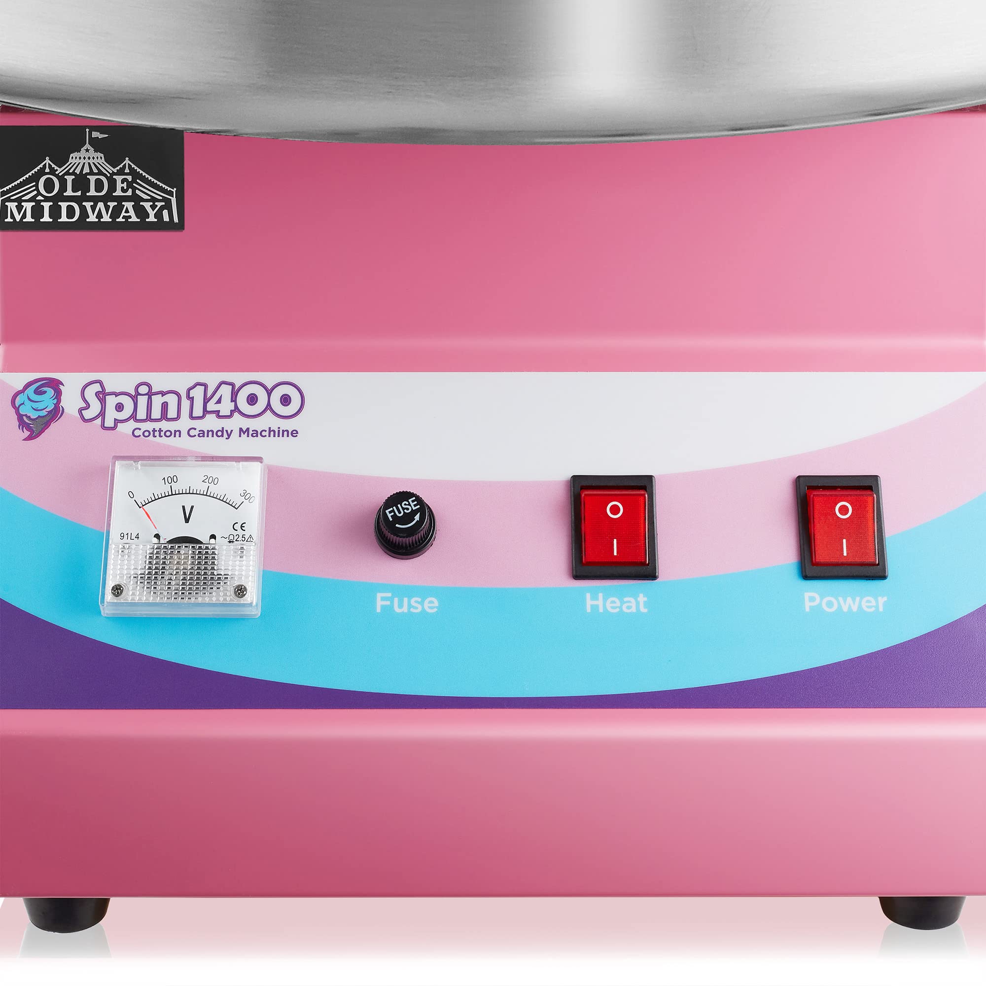 Olde Midway SPIN-1400 Commercial Cotton Candy Machine - Electric Candy Floss Maker for Parties, Carnivals & Events - Heavy Duty Stainless Steel Candy Spinner with 1000W Motor