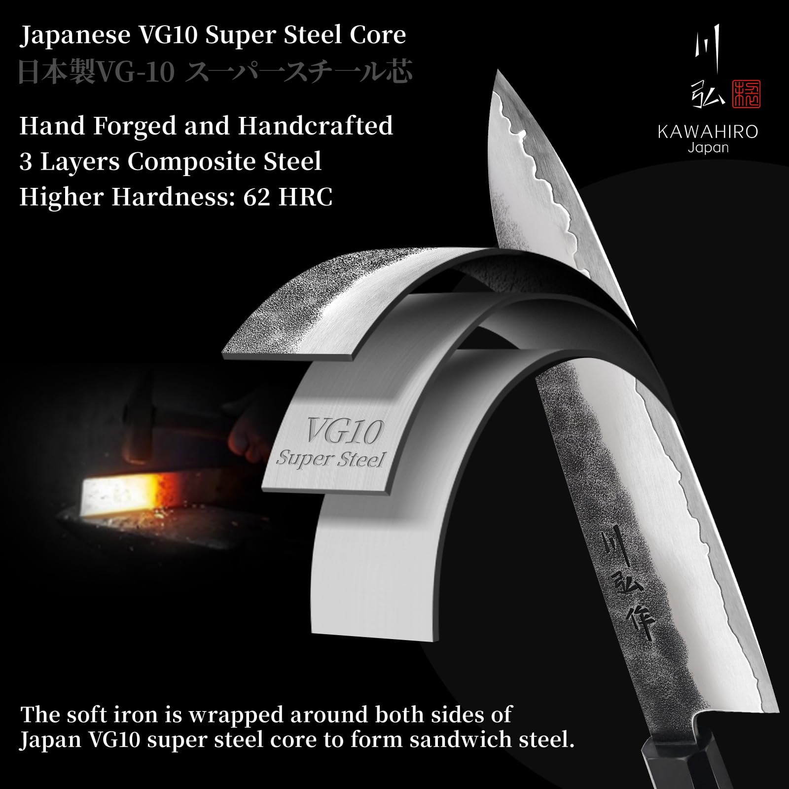Premium Japanese VG10 Steel Chef Knife 210mm - Handcrafted Black Forged Kitchen Knife with Ergonomic Handle - Professional Chef's Gift for Men & Women - Luxury Wooden Gift Box - Ideal for Sushi, Meat Cutting & Home Cooking