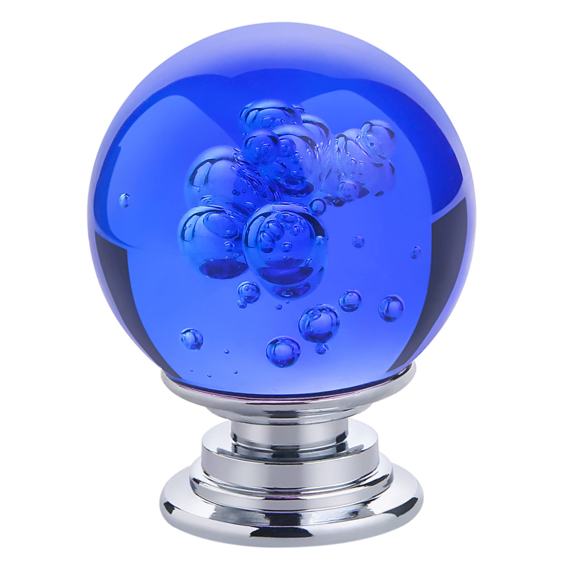 10 PCS Crystal Cabinet Knobs - Round Glass Bubbles Dresser Knobs with Smooth Surface for Drawers & Cabinets - Includes 3 Different Size Screws (30MM, Blue) - Perfect for Home Decor, Bedroom Furniture & Kitchen Cabinets