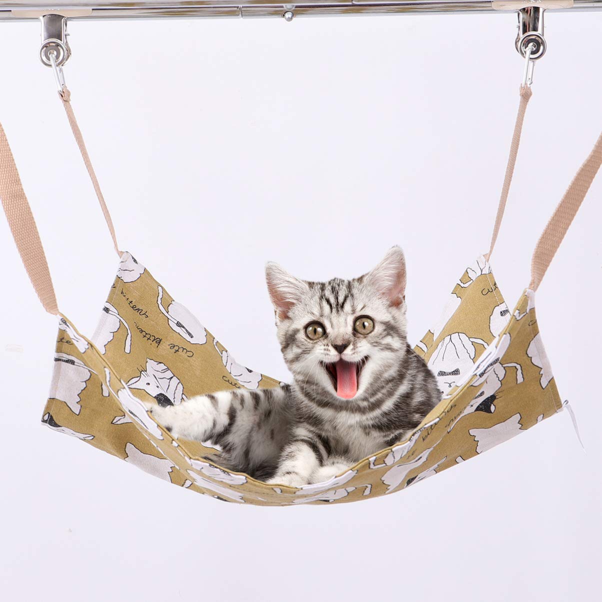 NUOBESTY Summer Cat Hammock - Light Brown Hanging Pet Bed for Cats, Breathable Cooling Cat Hammock for Cage, Indoor & Outdoor Use, 47x47x0.1cm - Perfect for Hot Weather & Relaxing in Sunrooms, Balconies or Gardens