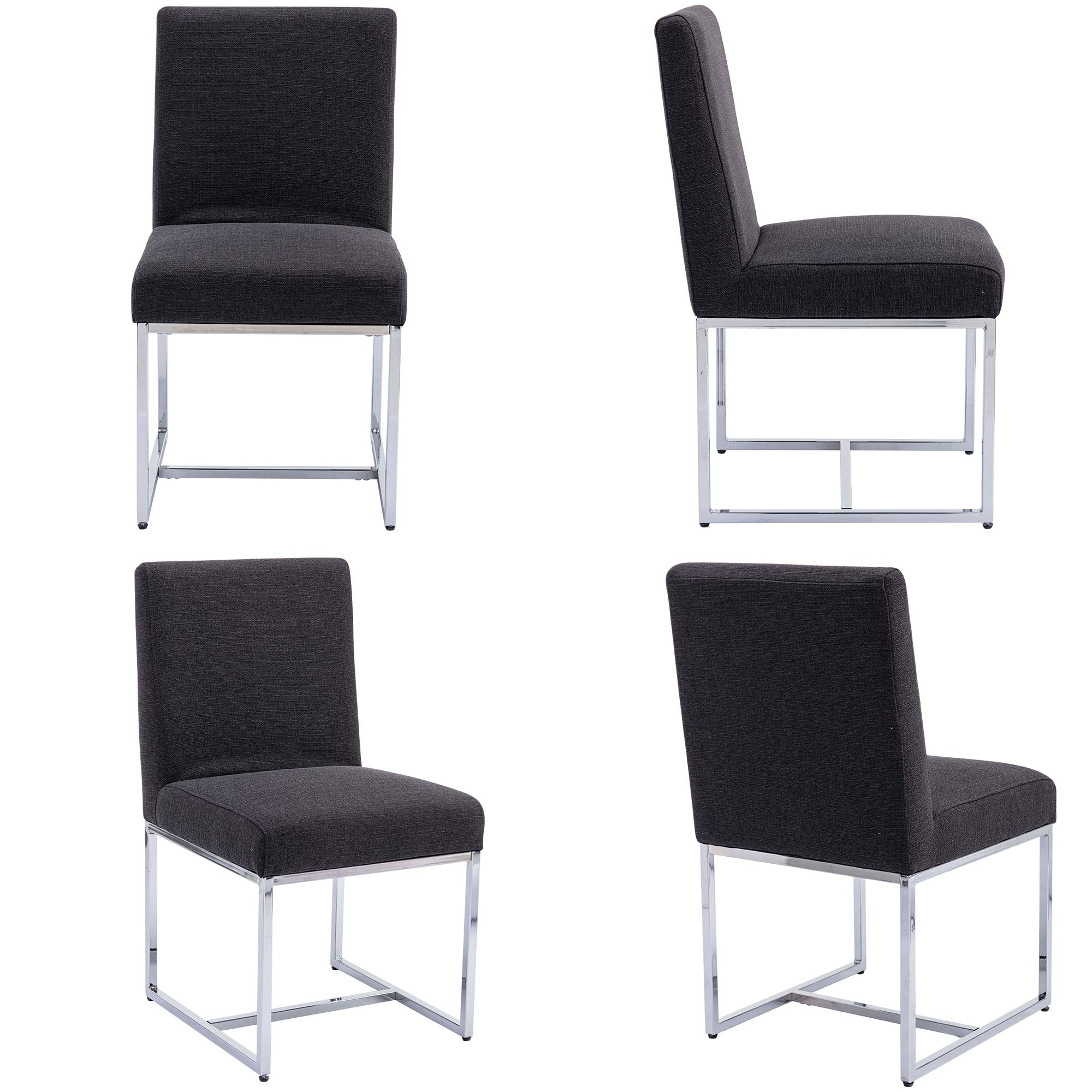 VESCASA Mid Century Modern Dining Chairs Set of 2 - Linen Upholstered Padded Chairs with Chrome Metal Frame - Comfortable Restaurant & Home Furniture for Dining Room, Kitchen, Living Room - Charcoal Gray