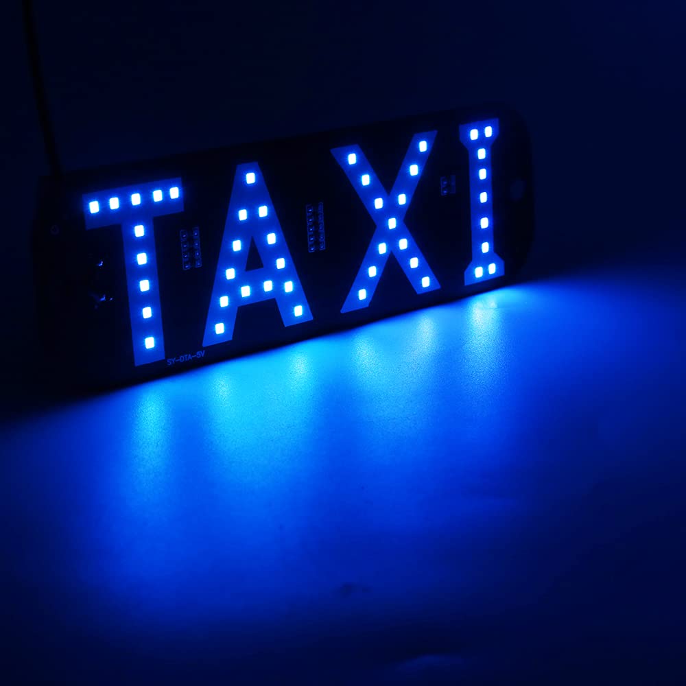 YSY Blue LED Taxi Light Sign - 12V DC Car Charger with USB Switch, Flashing Hook Window Decor for Taxi, Uber, Lyft - Perfect for Night Rides & Party Car Decorations