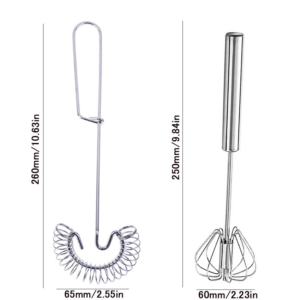 3-Piece Stainless Steel Egg Whisk Set - Small Hand Whisk, Flat Spring Coil Whisk & Scandinavian Whisk - Perfect for Baking, Mixing Eggs, Frothing Milk, Whipping Cream - Ideal for Kitchen, Coffee Shop & Home Baking (10 Inch)