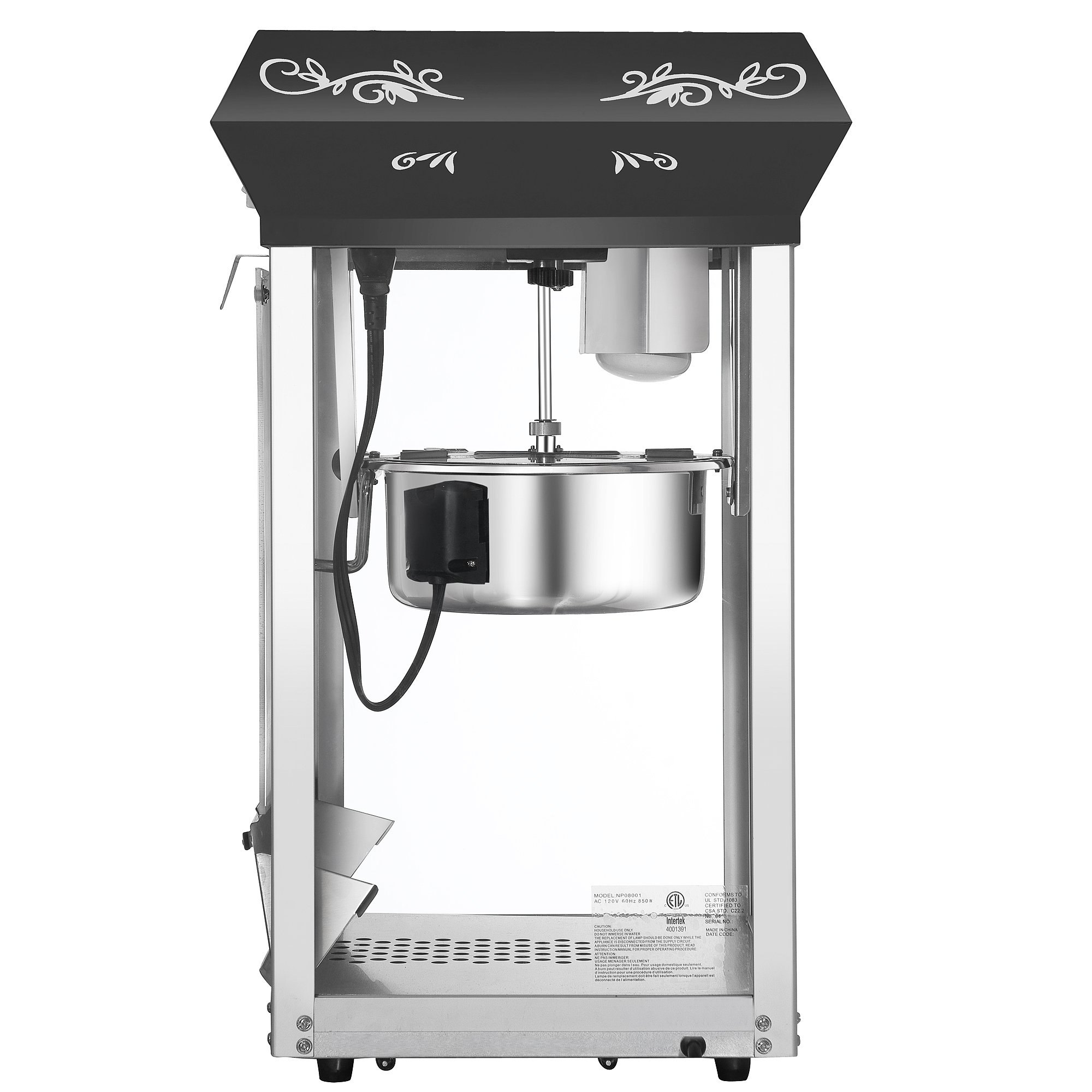 **Great Northern Popcorn 8oz Commercial Popcorn Machine with Cart - Stainless Steel Kettle, Warming Light & Accessories - Perfect for Movie Nights, Carnivals & Concessions (Black)**