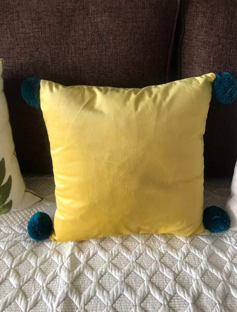 Decorative Waist Lumbar Throw Pillow - Square/Rectangle/Triangle Pom-pons Cushion Cover with Insert for Sofa, Bed & Home Decor (Yellow, 18x18 Inch) - Perfect for Living Room, Bedroom & Nursery Accents