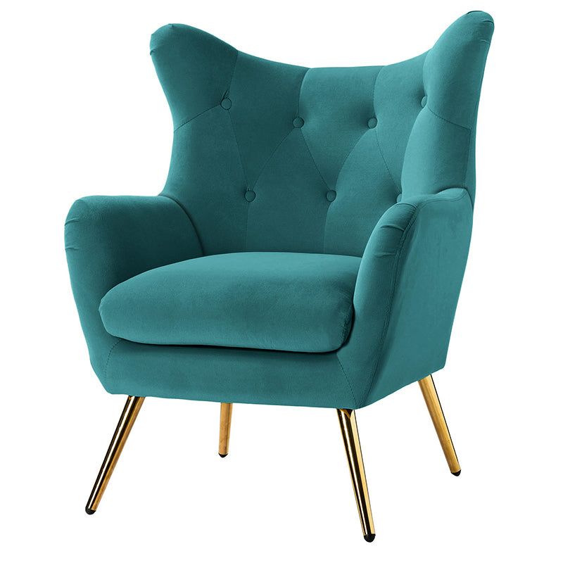 Luxury Isabelle Wingback Velvet Upholstered Armchair - High Back Accent Chair with Sturdy Metal Legs for Living Room, Bedroom & Office Decor