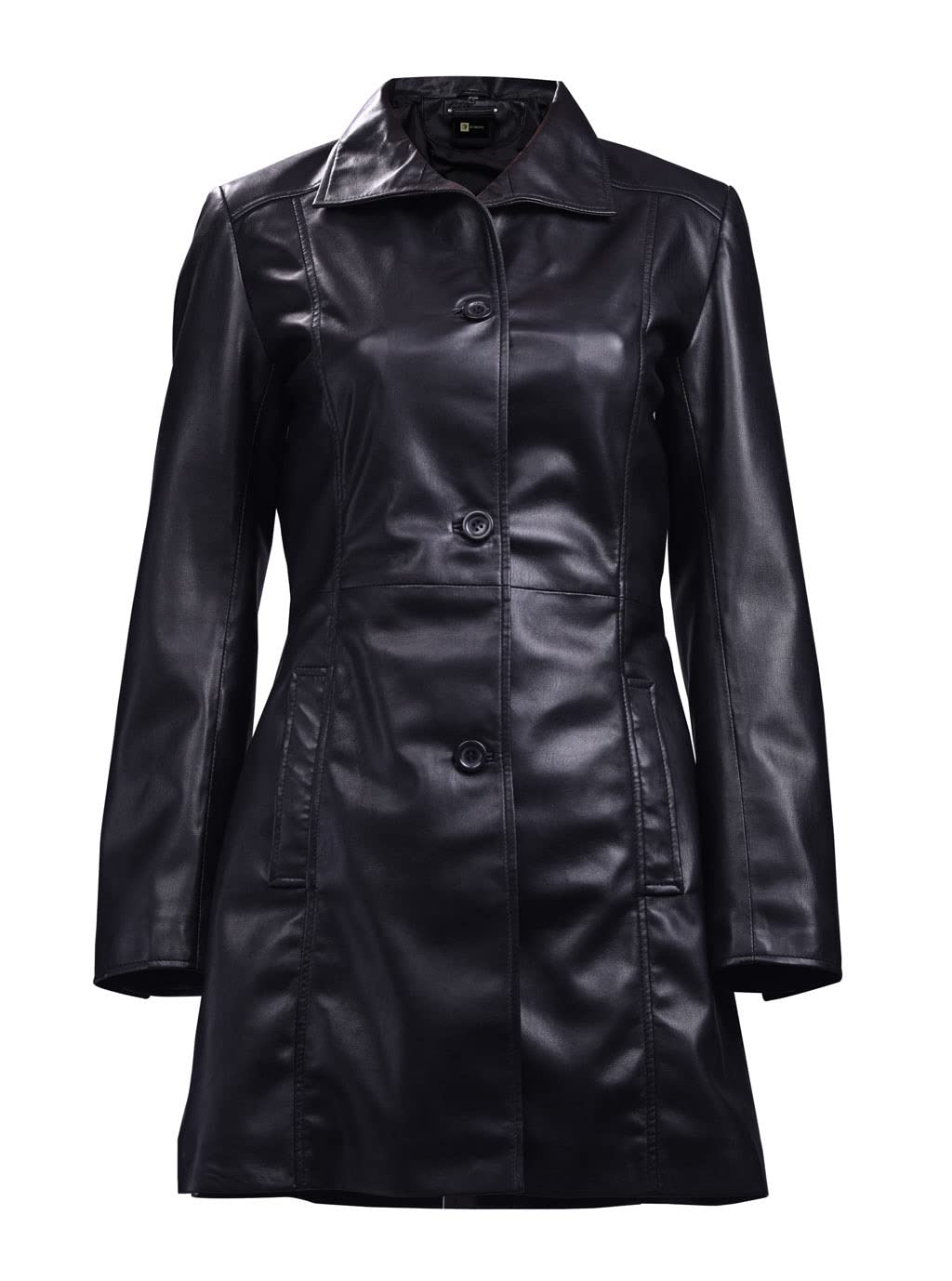 Classic Women's Real Leather Trench Coat with 3 Buttons | Elegant Long Blazer Jacket for Office, Business & Formal Occasions