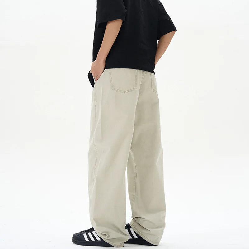 American Style Men's Casual Pants - Solid Color Ribbon Curved Knife Design, Full Length Spring Fashion 2025 (Model 9W1312) | Perfect for Office, Travel & Daily Wear