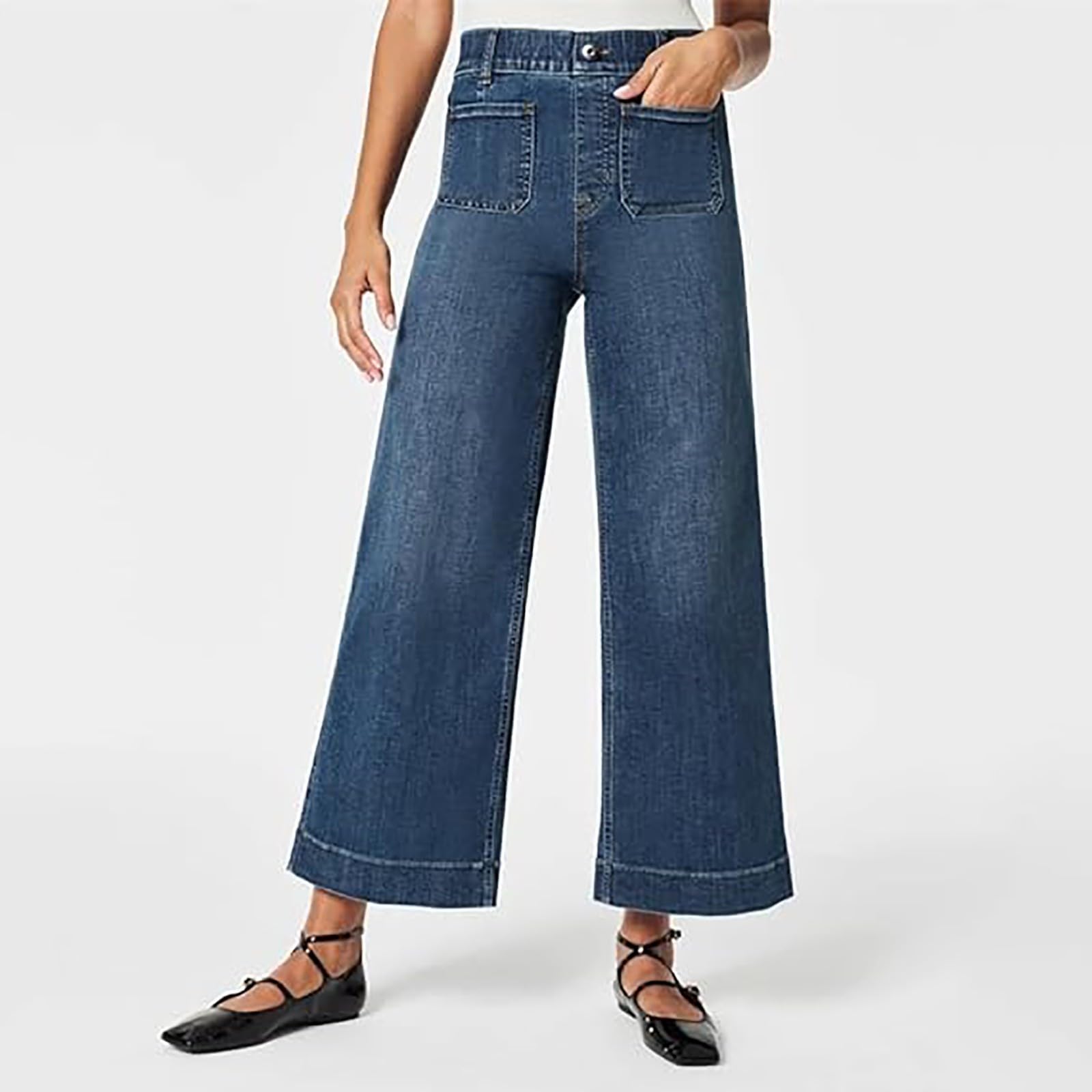 Stylish Cropped Wide-Leg Jeans for Women - High Waist Tummy Control Denim Pants | Perfect for Casual Outfits, Streetwear & Summer Fashion