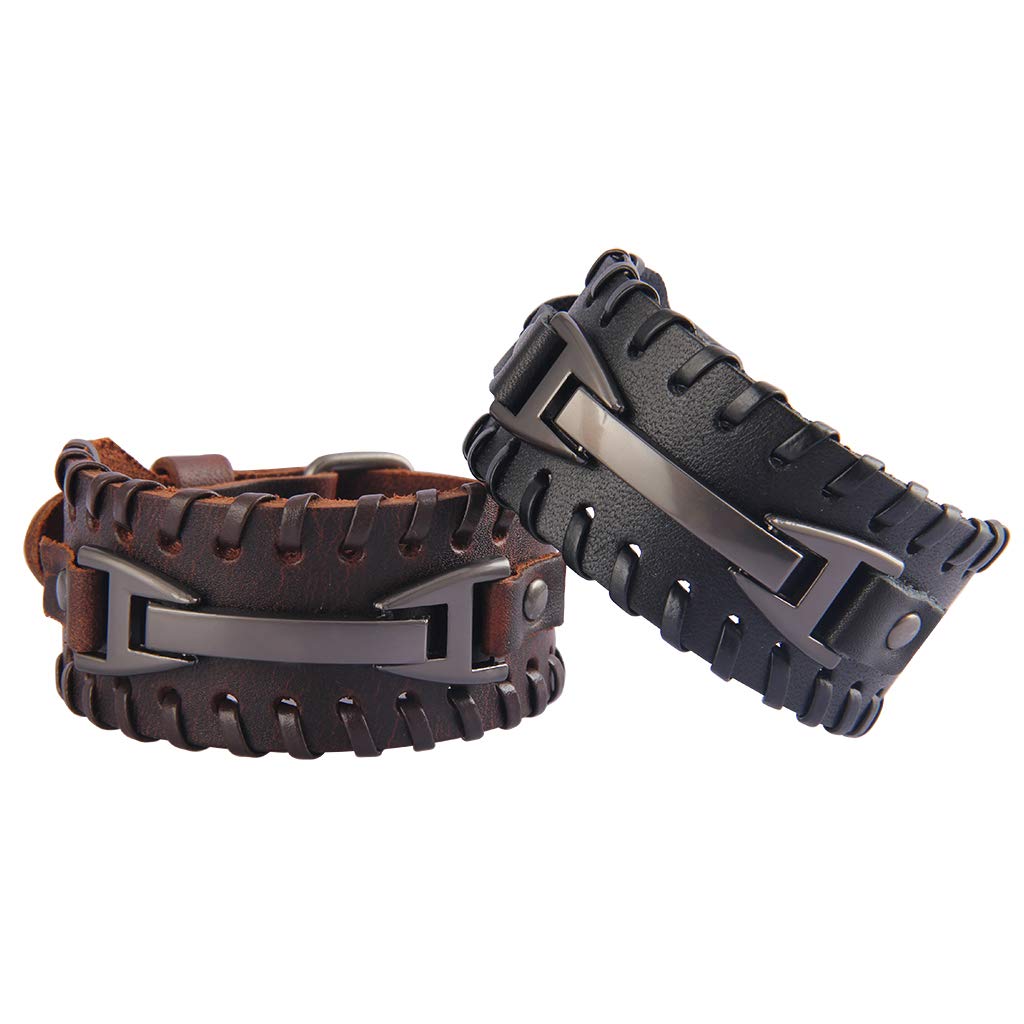 GelConnie Punk Braided Leather Cuff Bracelet for Men & Women - Adjustable Gothic Viking Bangle Wristband - Rock Style Faux Leather Wrap Bracelet - Perfect for Concerts, Festivals & Everyday Fashion