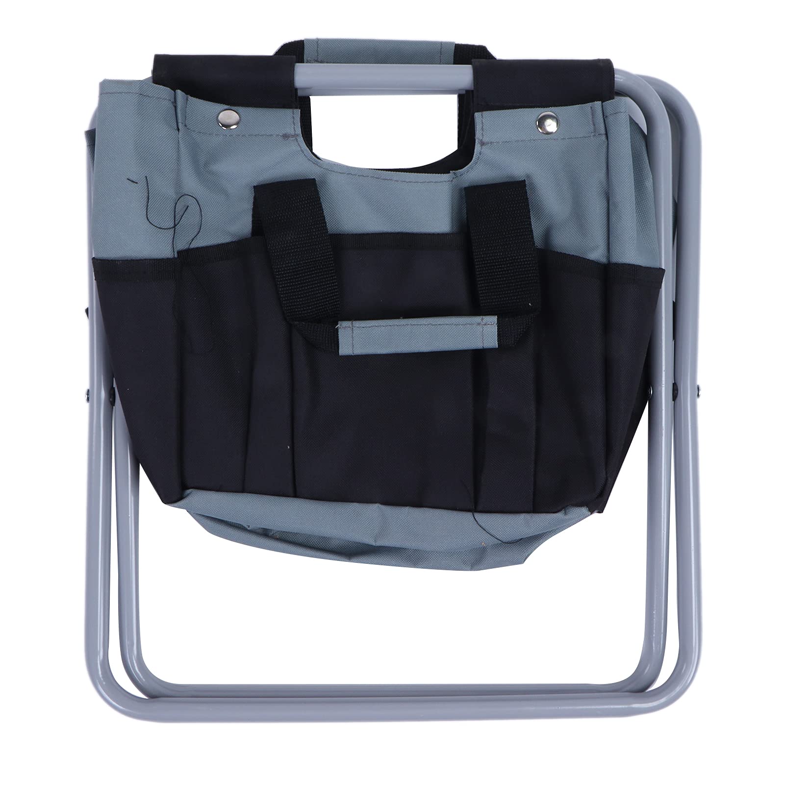 Nichhany Dual-Purpose Gardening Chair & Folding Stool with 7-Pocket Storage Tool Bag - Lightweight Portable for Gardening, Fishing, Camping, Beach (Grey & Black) - Perfect for Outdoor Activities, Yard Work, and Relaxation
