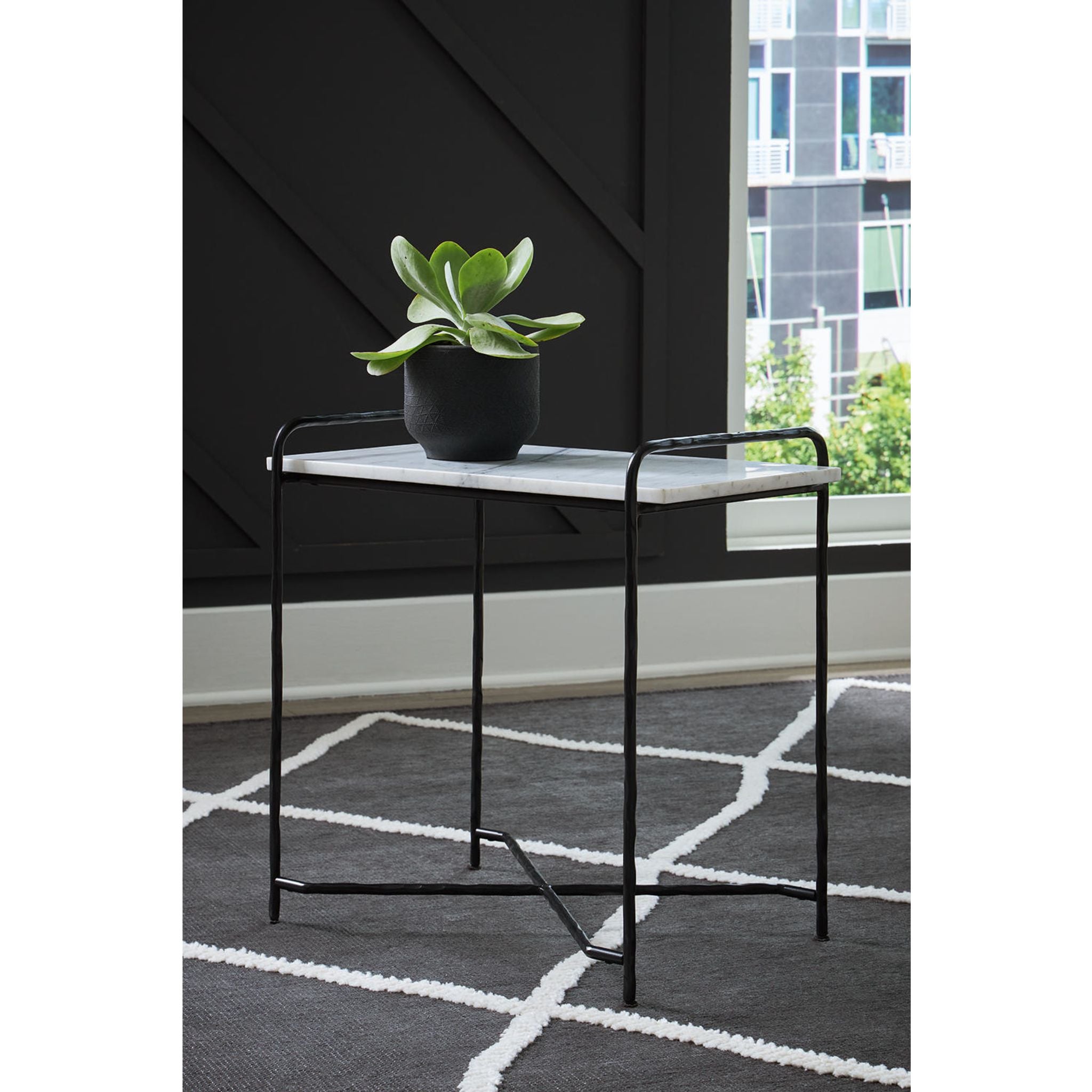 Ashber Accent Table - Modern Side Table in White & Black for Living Room, Bedroom, or Office Decor