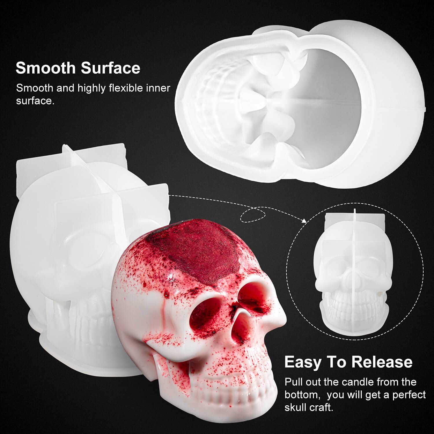 3D Skull Resin Molds - 2 Pack Silicone Skull Candle Molds for DIY Handmade Candles, Resin Art, Fondant Cake Decor, Aromatherapy, Chocolate, Soap & Candy Making - Perfect for Halloween Decor, Gothic Parties & Home Crafting Projects