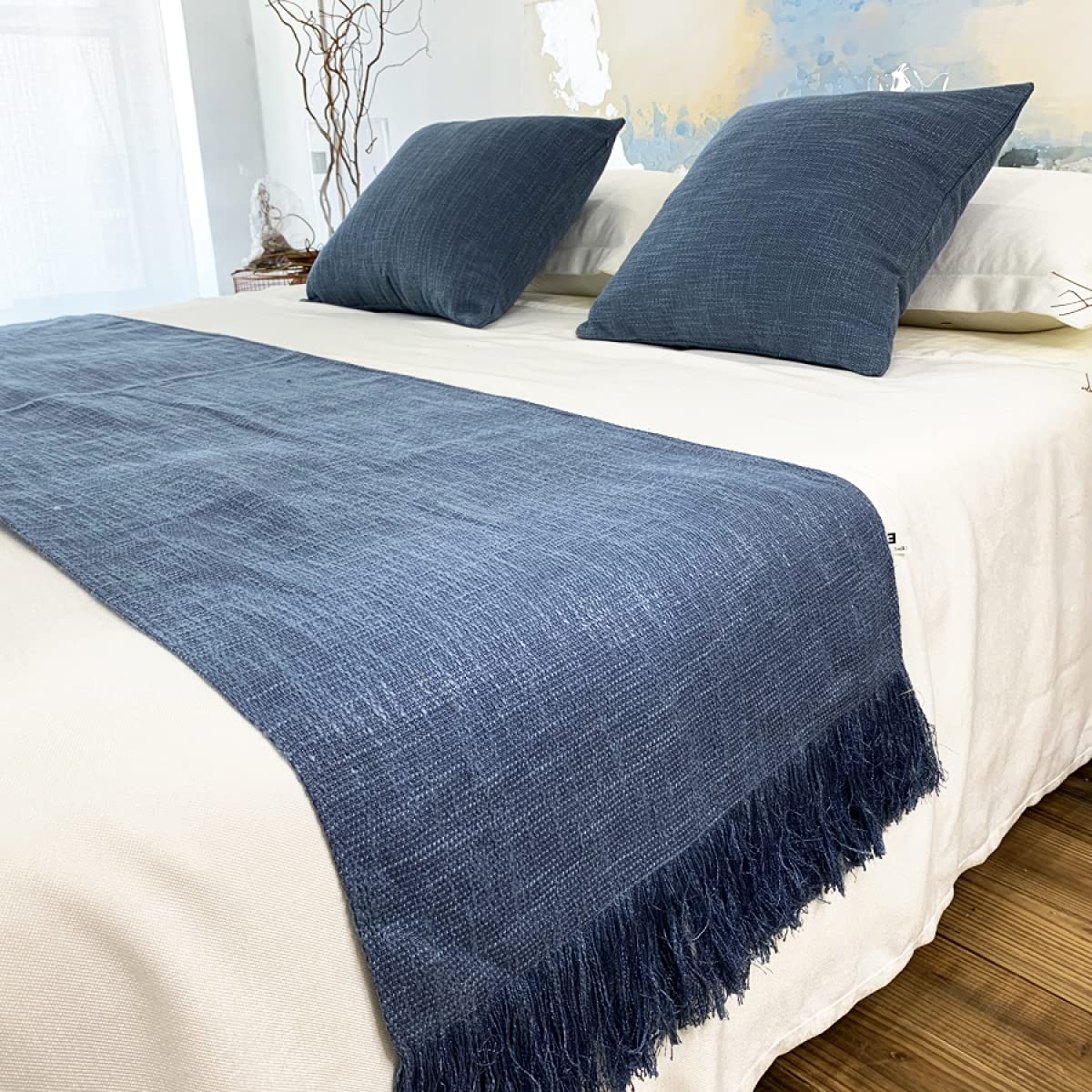 Modern Tassel Bed Runner Scarf & Pillowcase Set - Elegant Bedspread Coverlet for Queen/King Size Beds - Home Decoration Bed Scarf & Foot of Bed Throw - Perfect for Master Bedroom, Guest Room & Hotel Decor